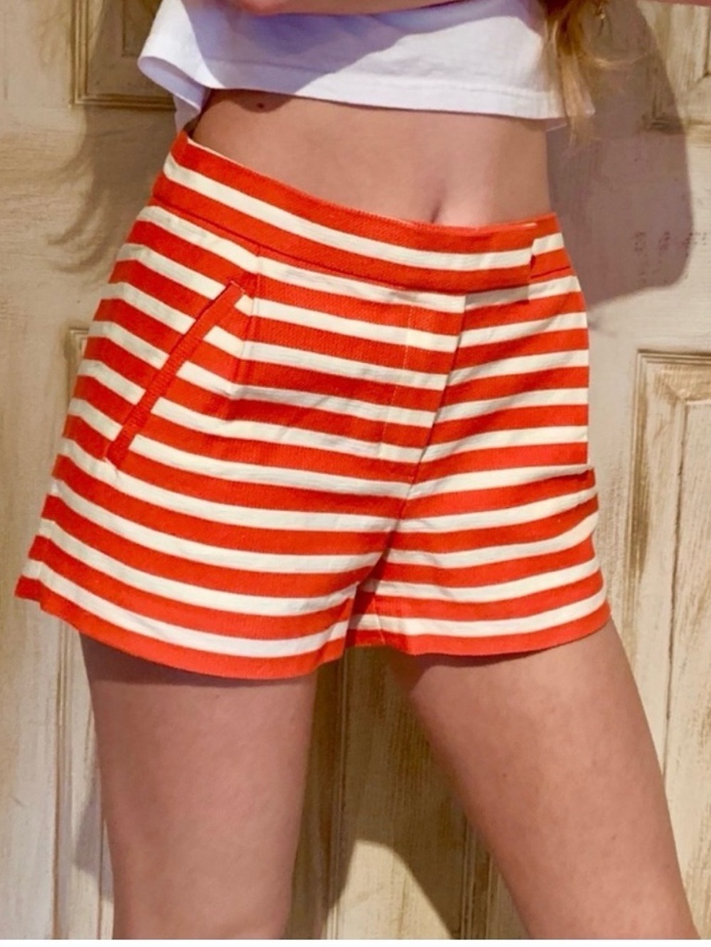 J. Crew Orange and White Striped Knit Bermuda Shorts